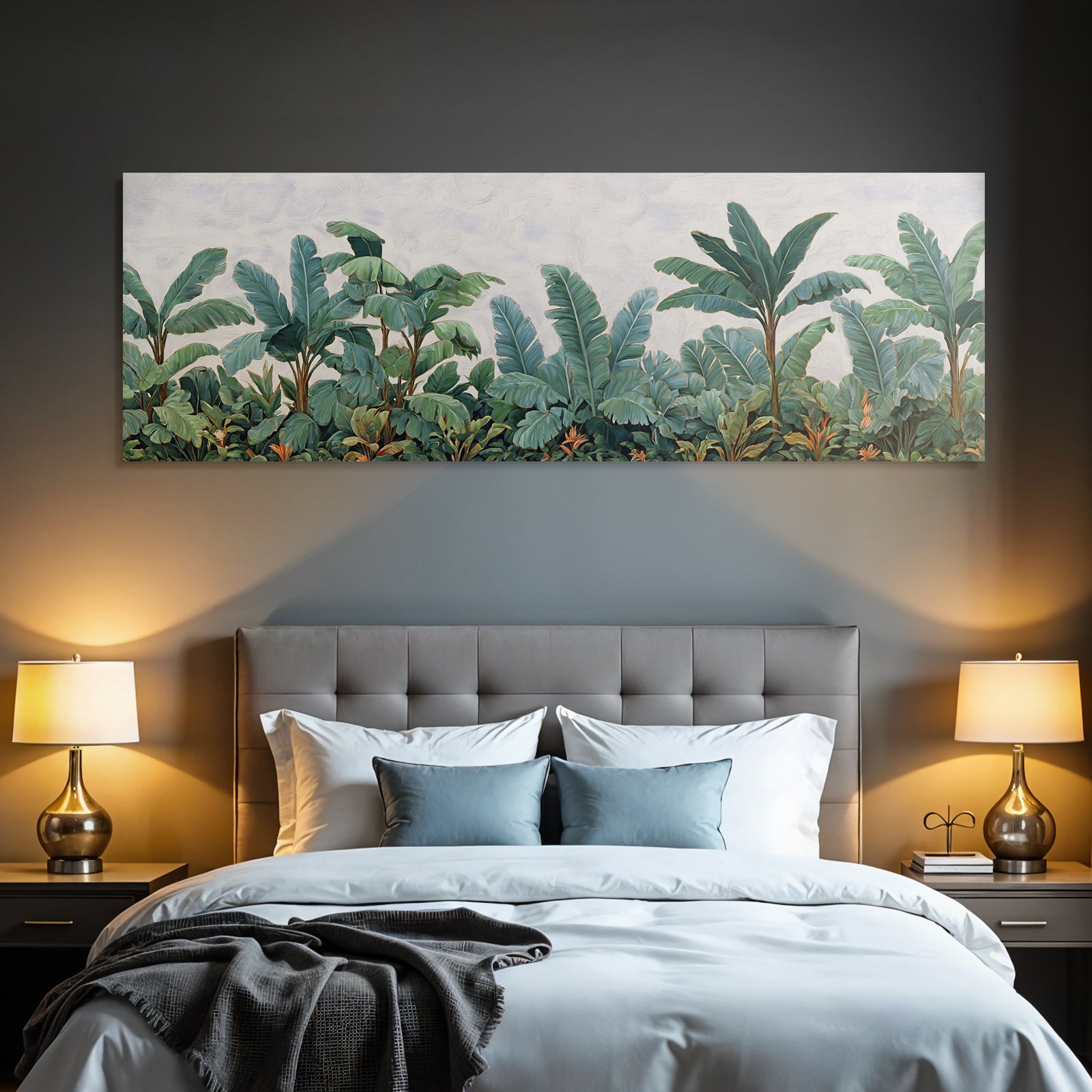 Tropics and jungle. Tropical plants scenario with green leaves. Artistic representation.