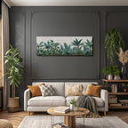 Tropics and jungle. Tropical plants scenario with green leaves. Artistic representation.