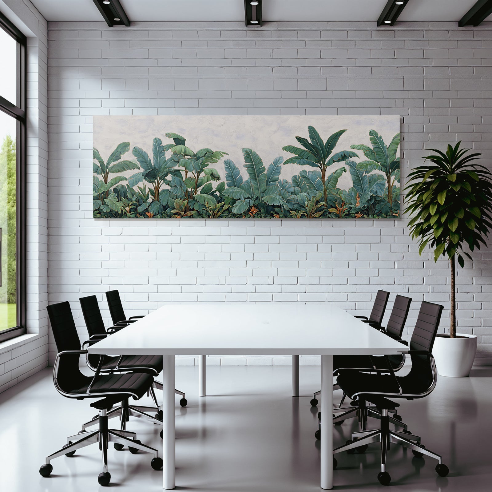 Tropics and jungle. Tropical plants scenario with green leaves. Artistic representation.