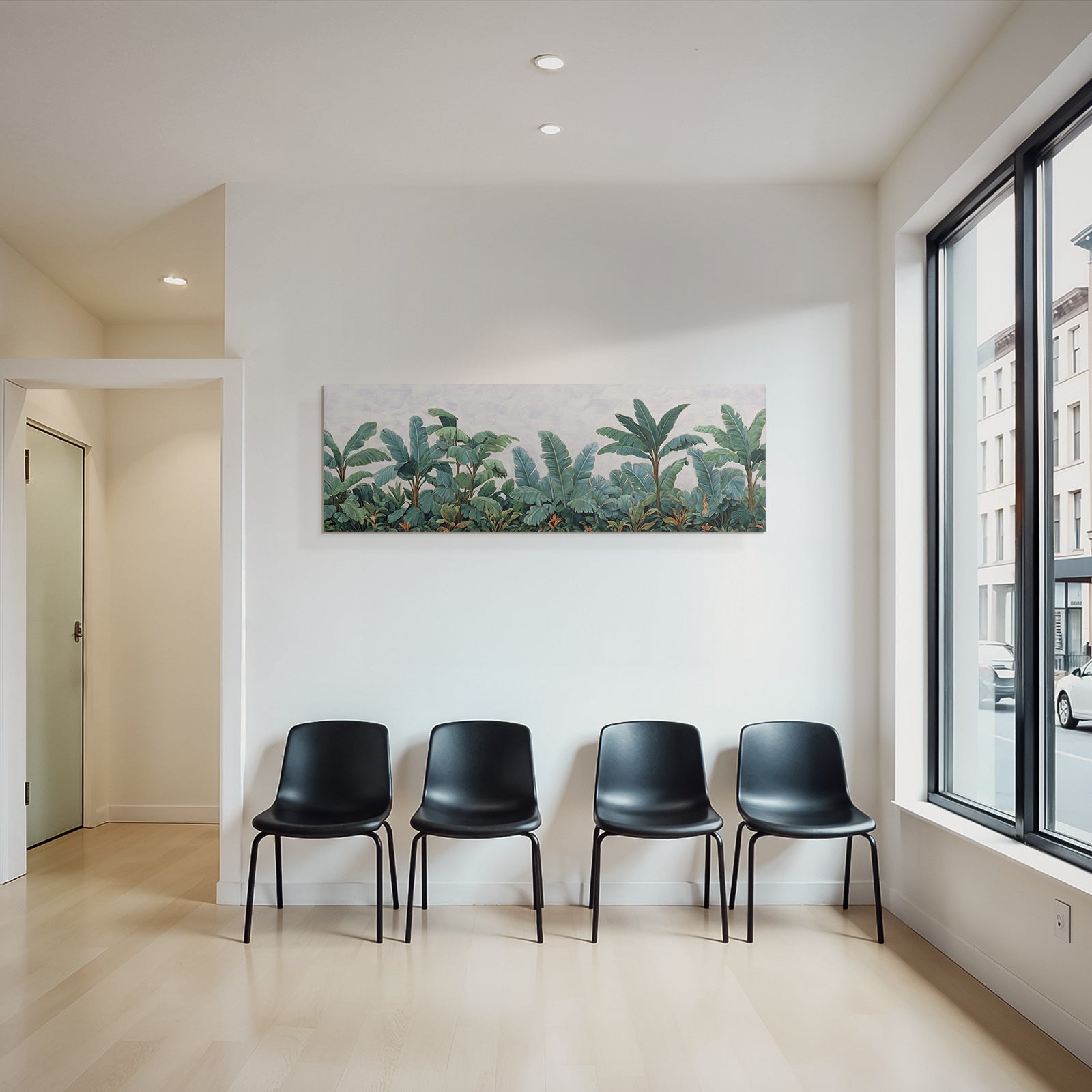 Tropics and jungle. Tropical plants scenario with green leaves. Artistic representation.