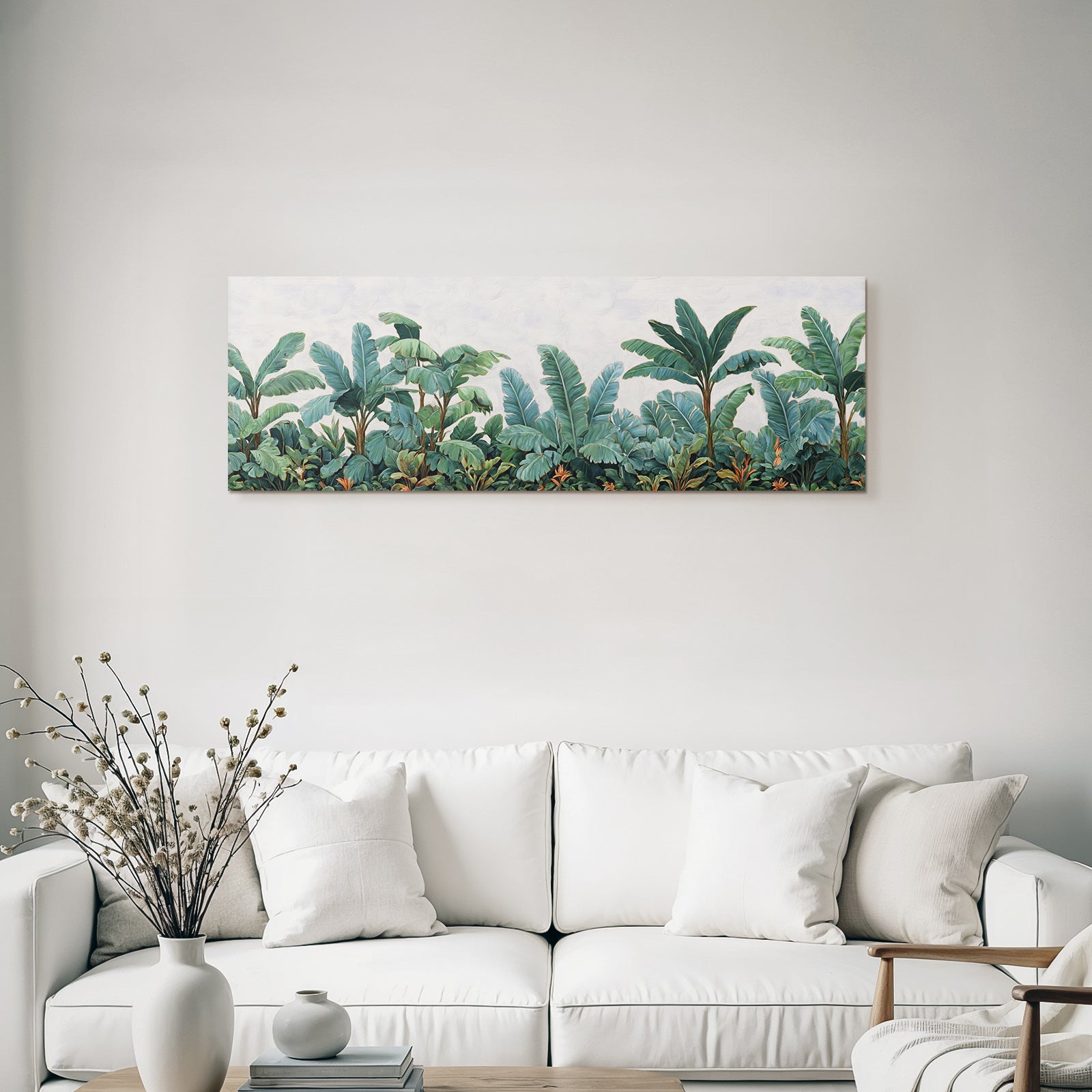 Tropics and jungle. Tropical plants scenario with green leaves. Artistic representation.