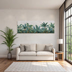 Tropics and jungle. Tropical plants scenario with green leaves. Artistic representation.