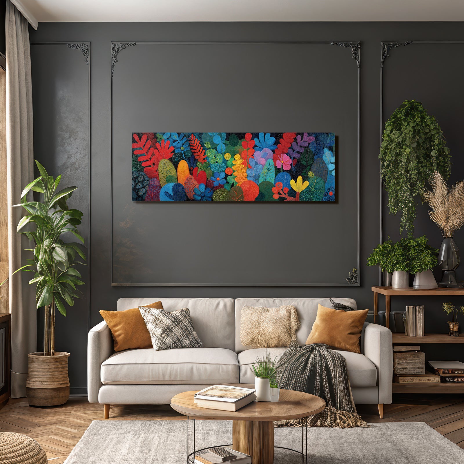 Tropics and Jungle Vibrant Colored Illustration of Plants and Flowers