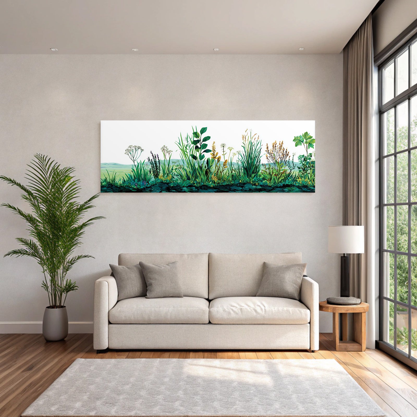 Tropics and jungle diversity of vegetation with grass and wildflowers