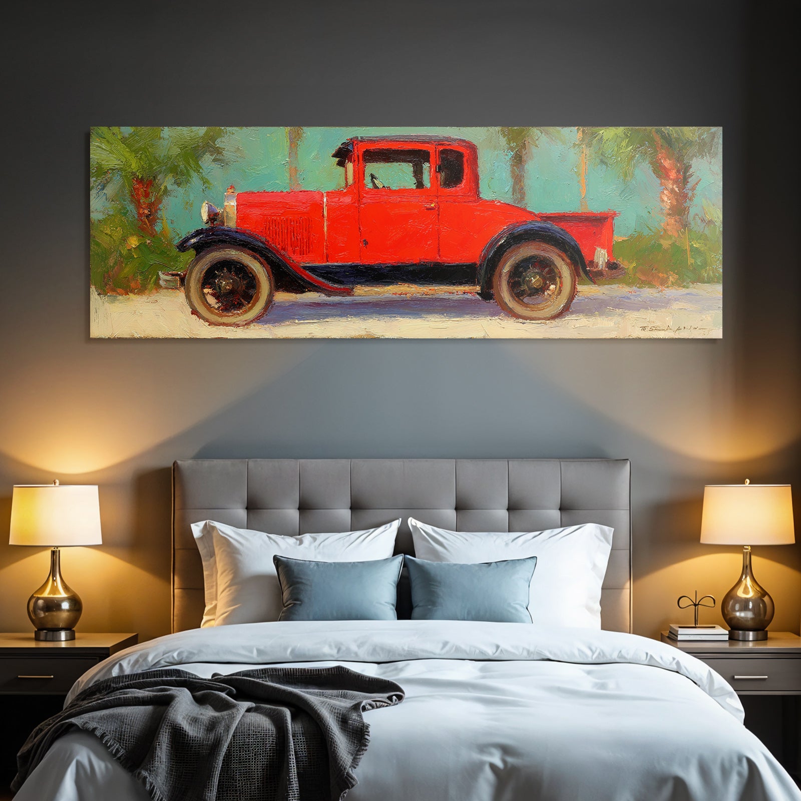 Tropics and Jungle Vintage Red Truck with Jungle Background