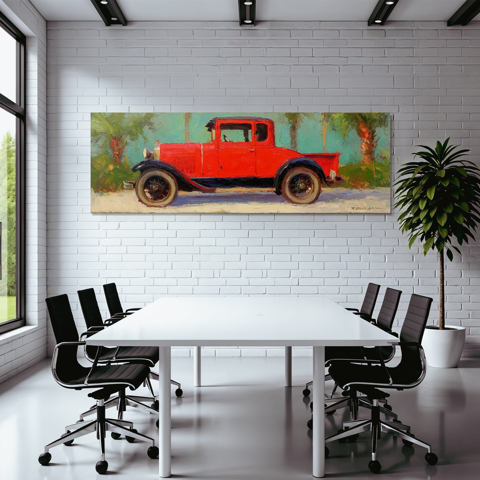 Tropics and Jungle Vintage Red Truck with Jungle Background
