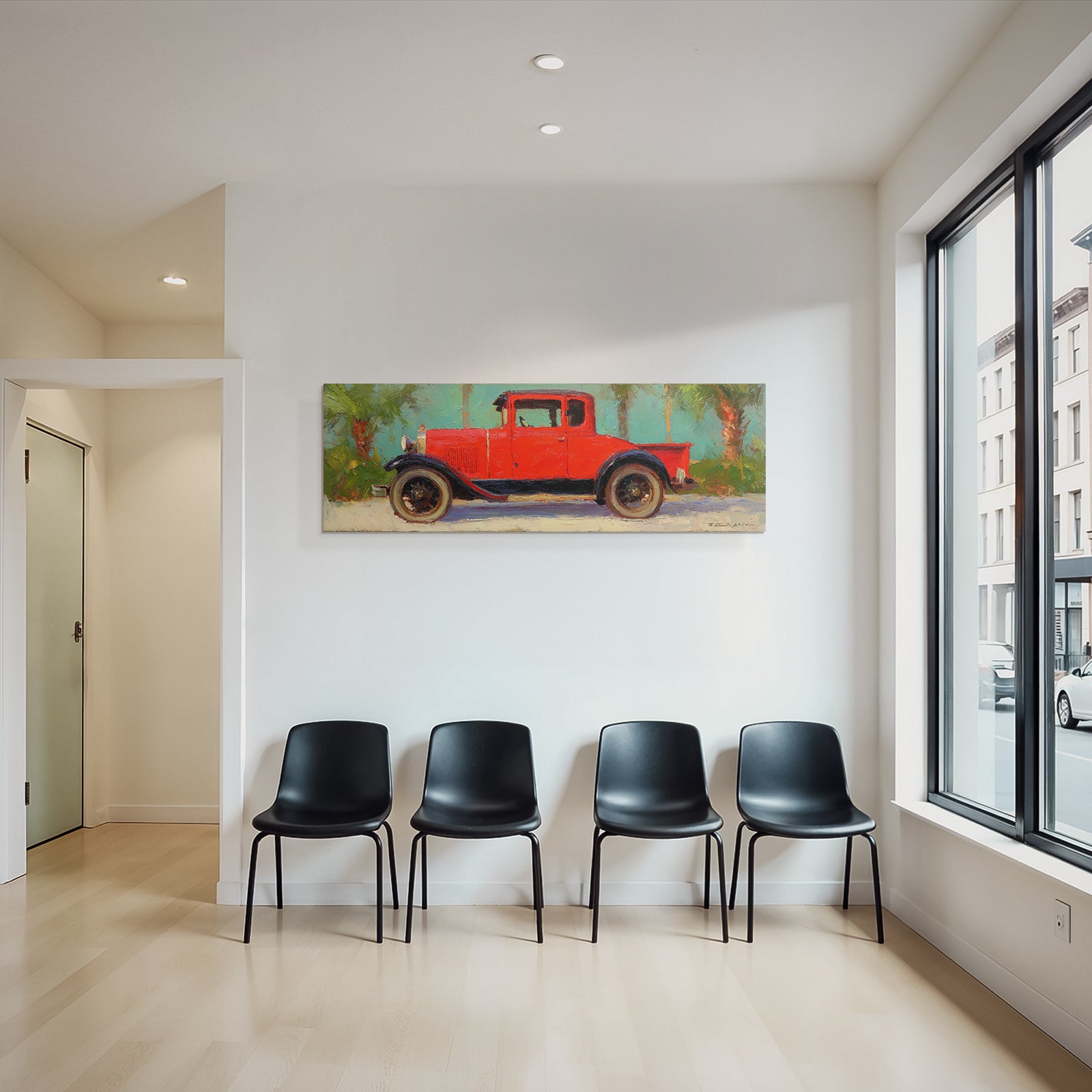 Tropics and Jungle Vintage Red Truck with Jungle Background