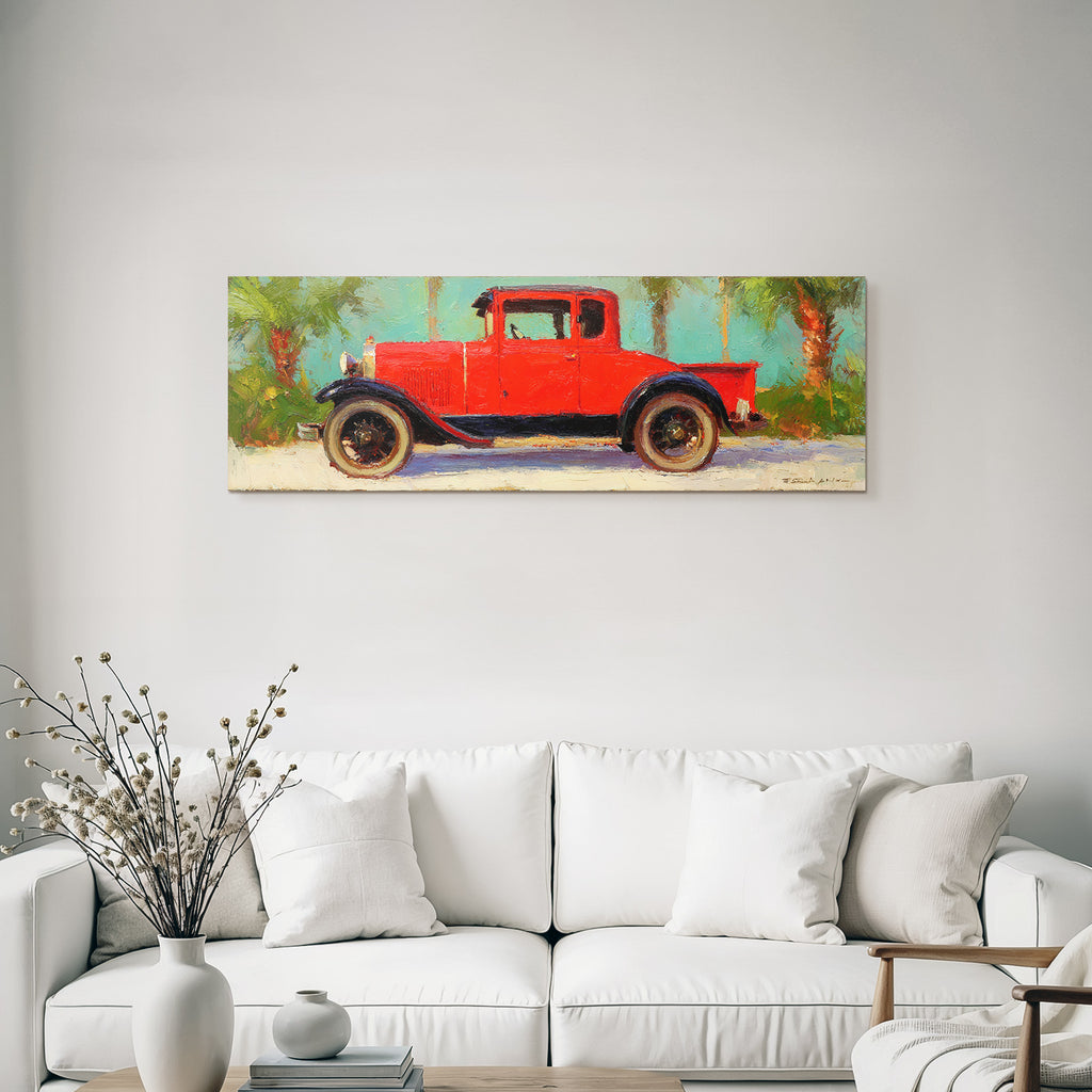 Tropen Und Dschungel Vintage Roter Lastwagen Mit Dschungel Hintergrund