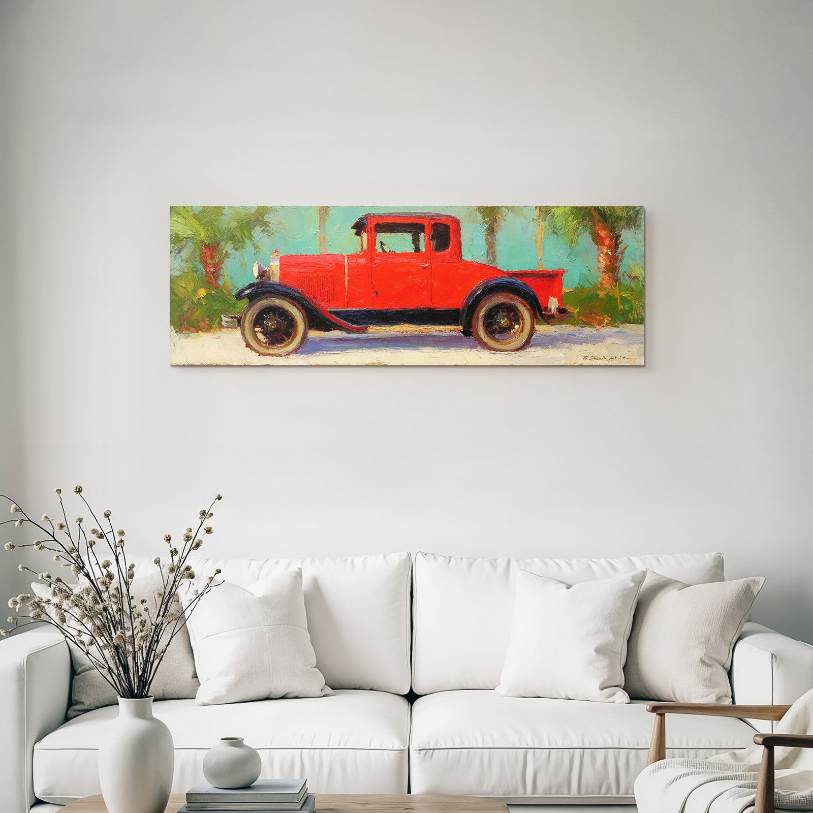 Tropics and Jungle Vintage Red Truck with Jungle Background