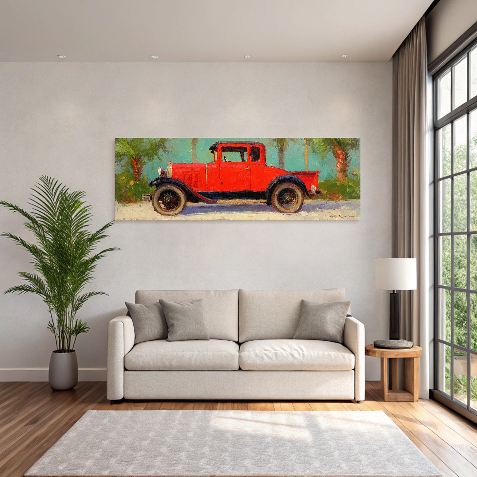 Tropics and Jungle Vintage Red Truck with Jungle Background