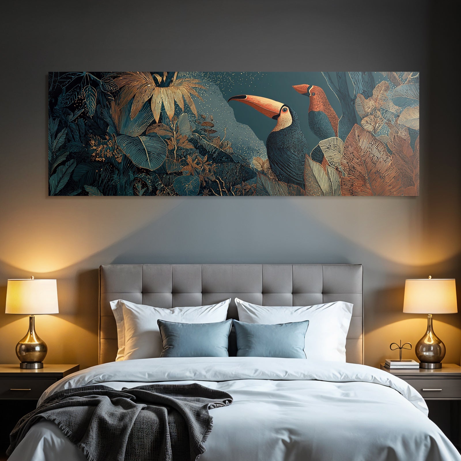 Tropics and Jungle Two Toucans Surrounded by Tropical Foliage Stylized Artwork