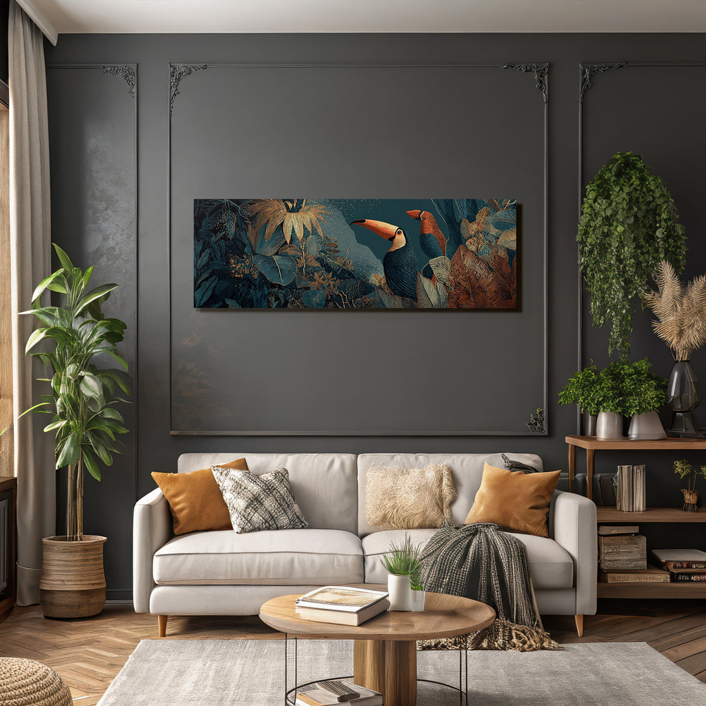 Tropics and Jungle Two Toucans Surrounded by Tropical Foliage Stylized Artwork