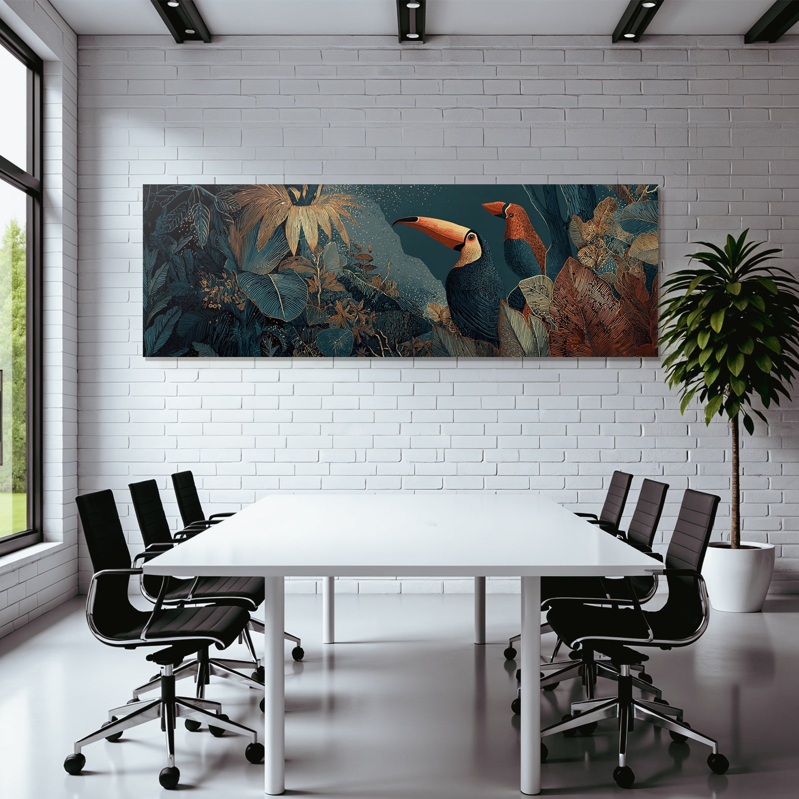 Tropics and Jungle Two Toucans Surrounded by Tropical Foliage Stylized Artwork