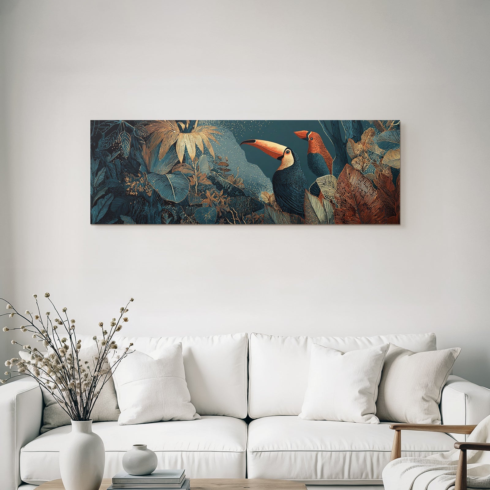 Tropics and Jungle Two Toucans Surrounded by Tropical Foliage Stylized Artwork