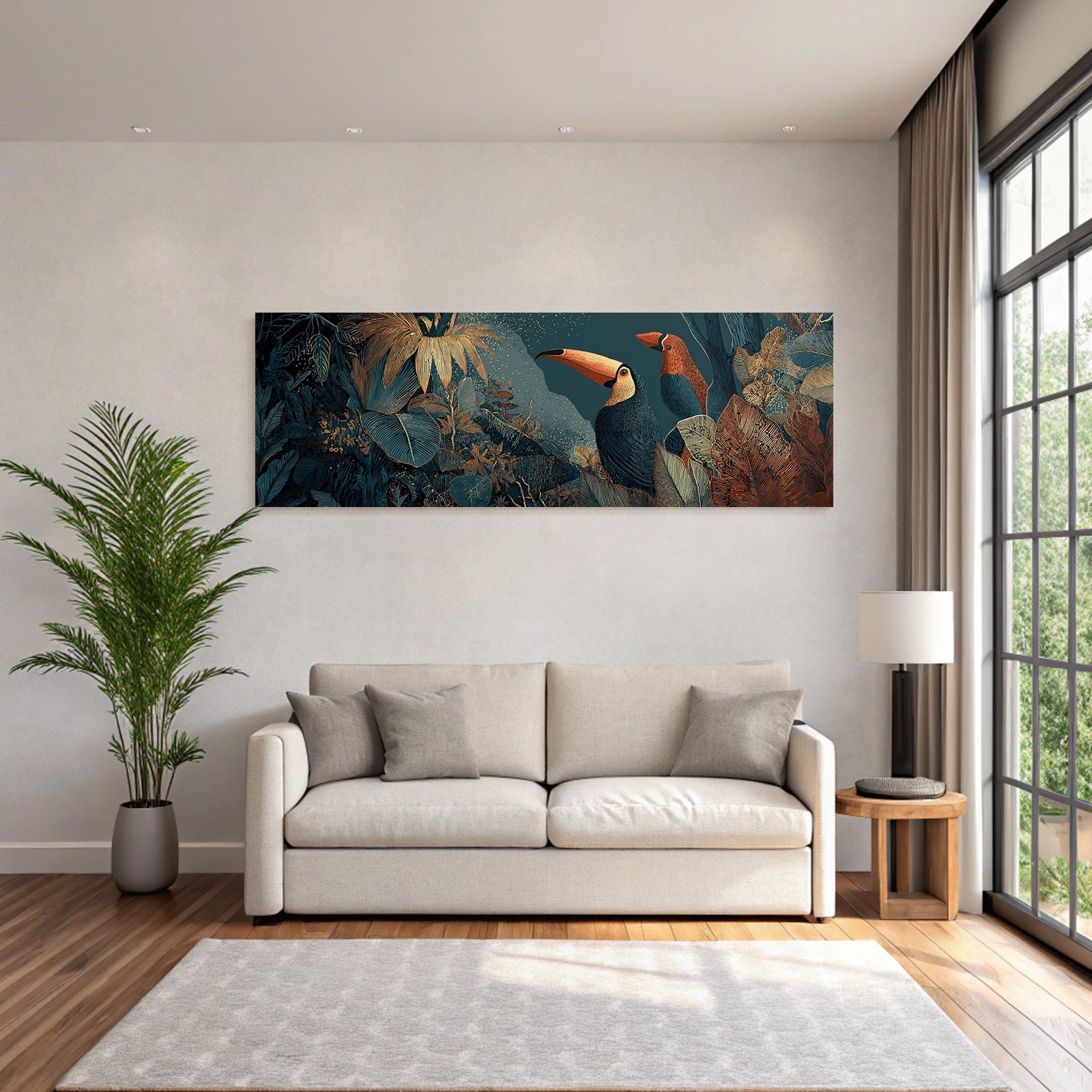 Tropics and Jungle Two Toucans Surrounded by Tropical Foliage Stylized Artwork