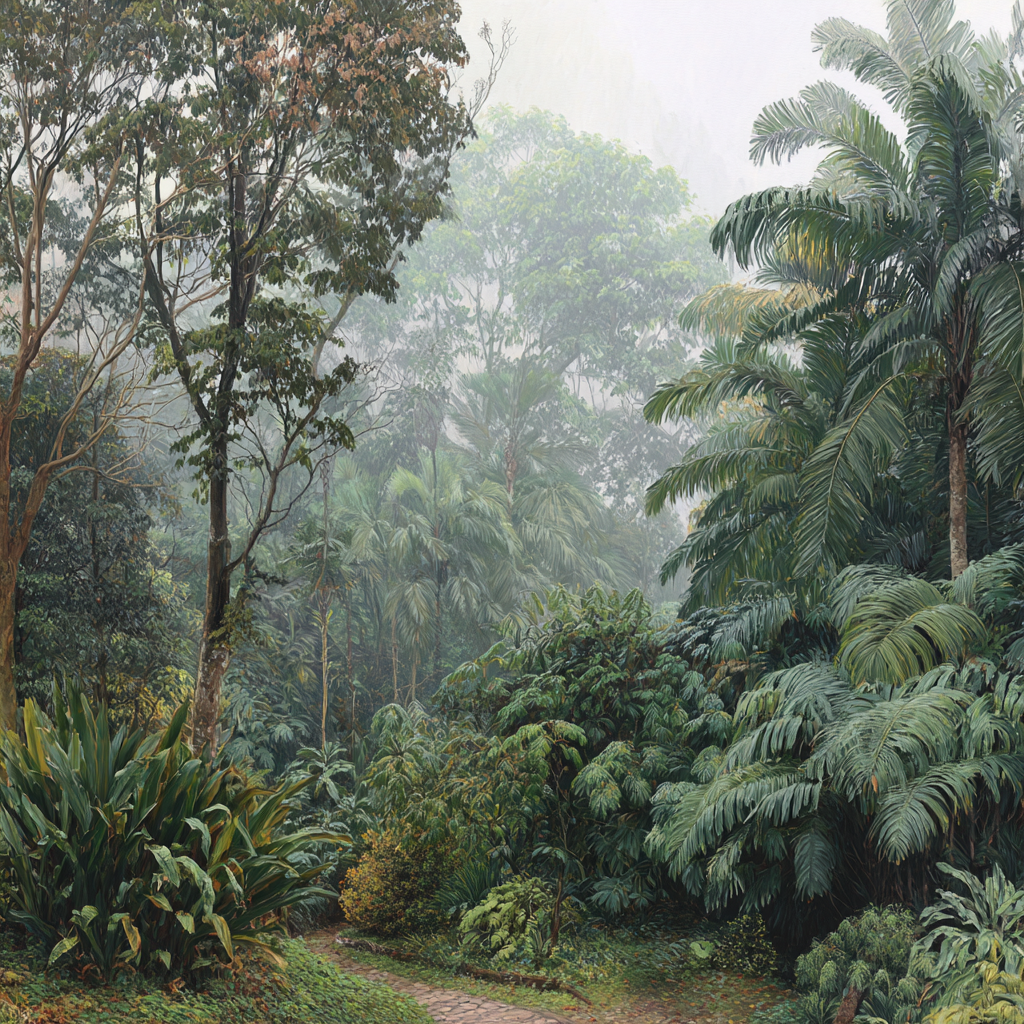 Tropen Und Dschungel Lush Misty Forest Landscape With Stone Path | Tropen und Dschungel | Landschaften