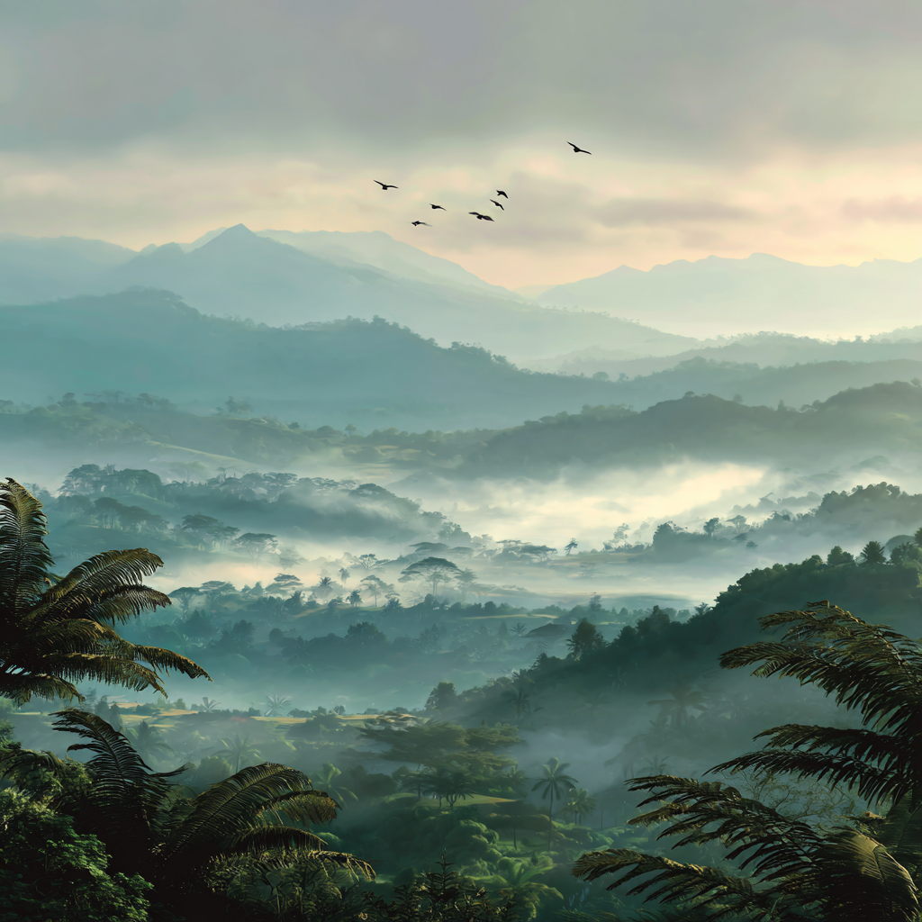 Tropen Und Dschungel Ruhige Landschaft Mit Nebel Und Vögeln In Den Bergen | Tropen und Dschungel | Landschaften