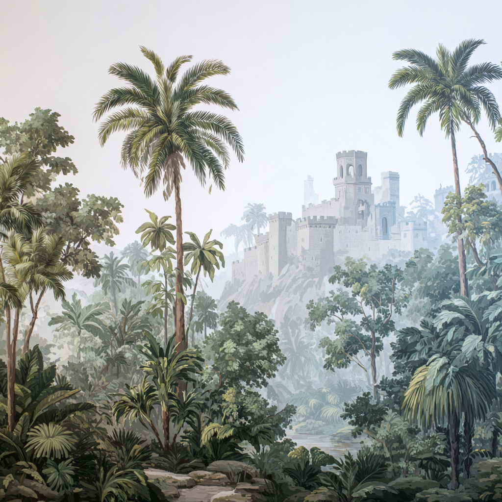 Tropen Und Dschungel Tropische Landschaft Mit Schloss Im Nebel | Tropen und Dschungel | Landschaften