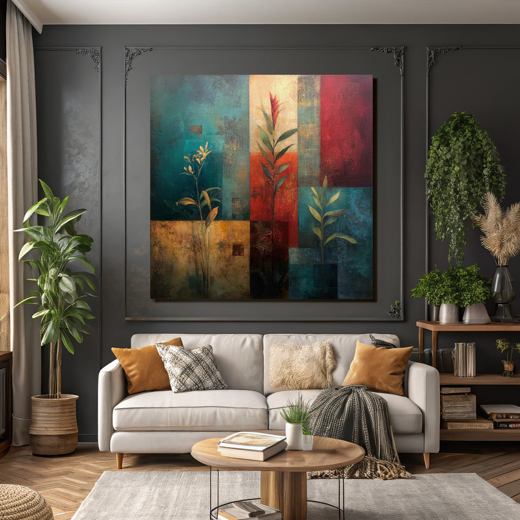 Tropics and jungle abstract floral motif with gradient textured background