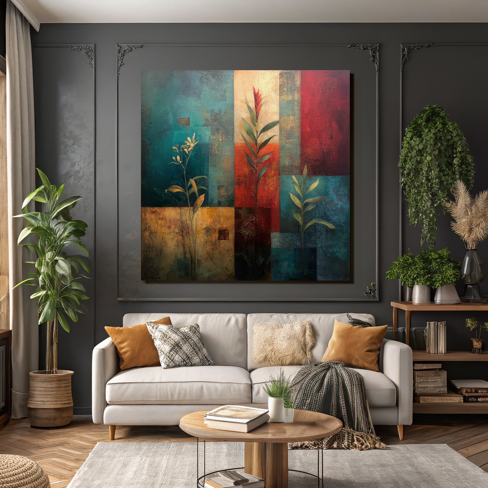 Tropics and jungle abstract floral motif with gradient textured background