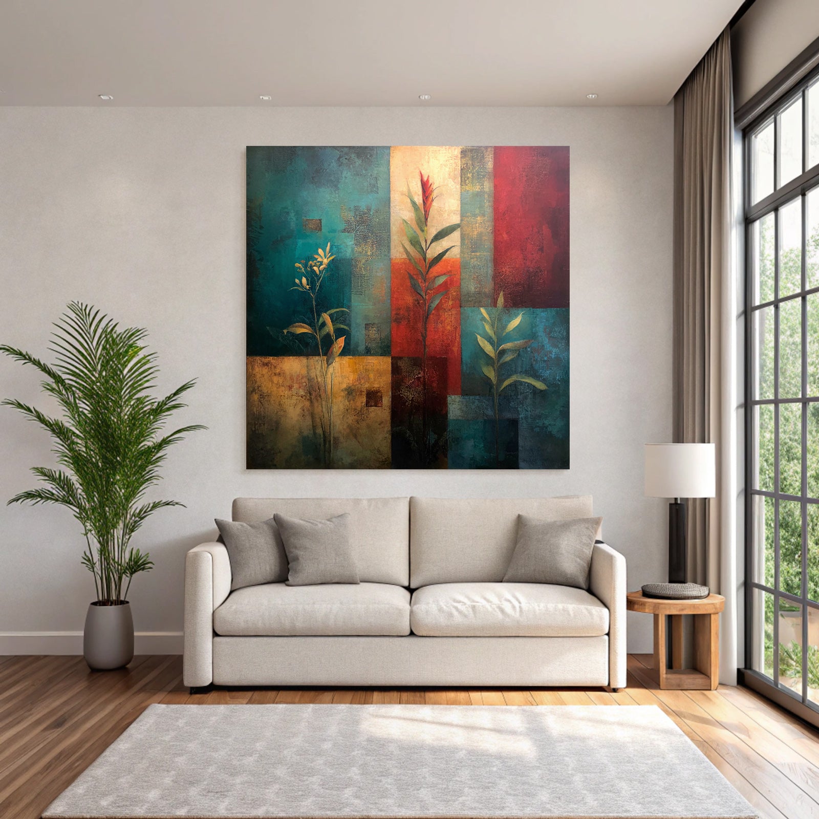 Tropics and jungle abstract floral motif with gradient textured background