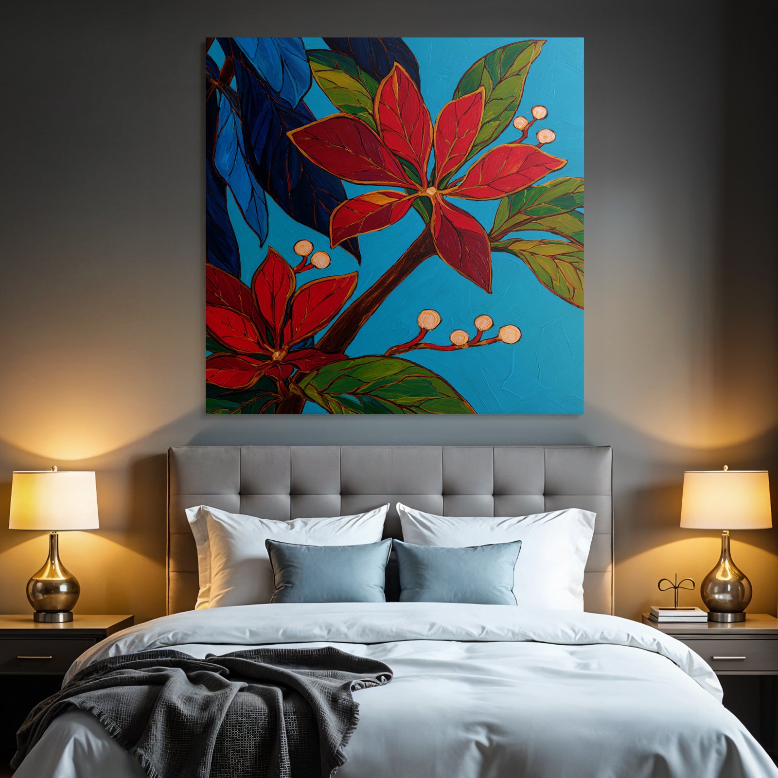 Tropics and jungle blooming flowers and leaves with colorful background