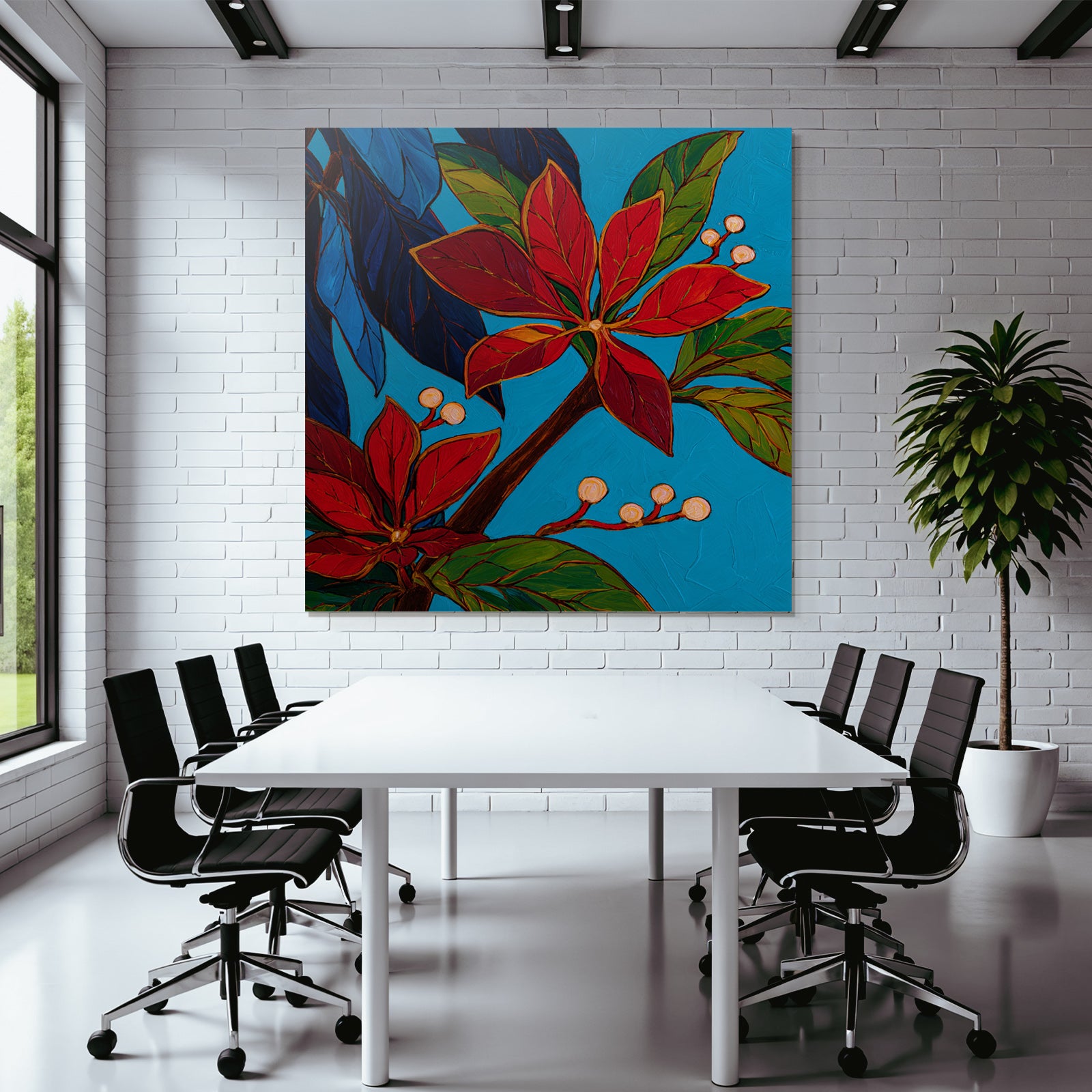 Tropics and jungle blooming flowers and leaves with colorful background