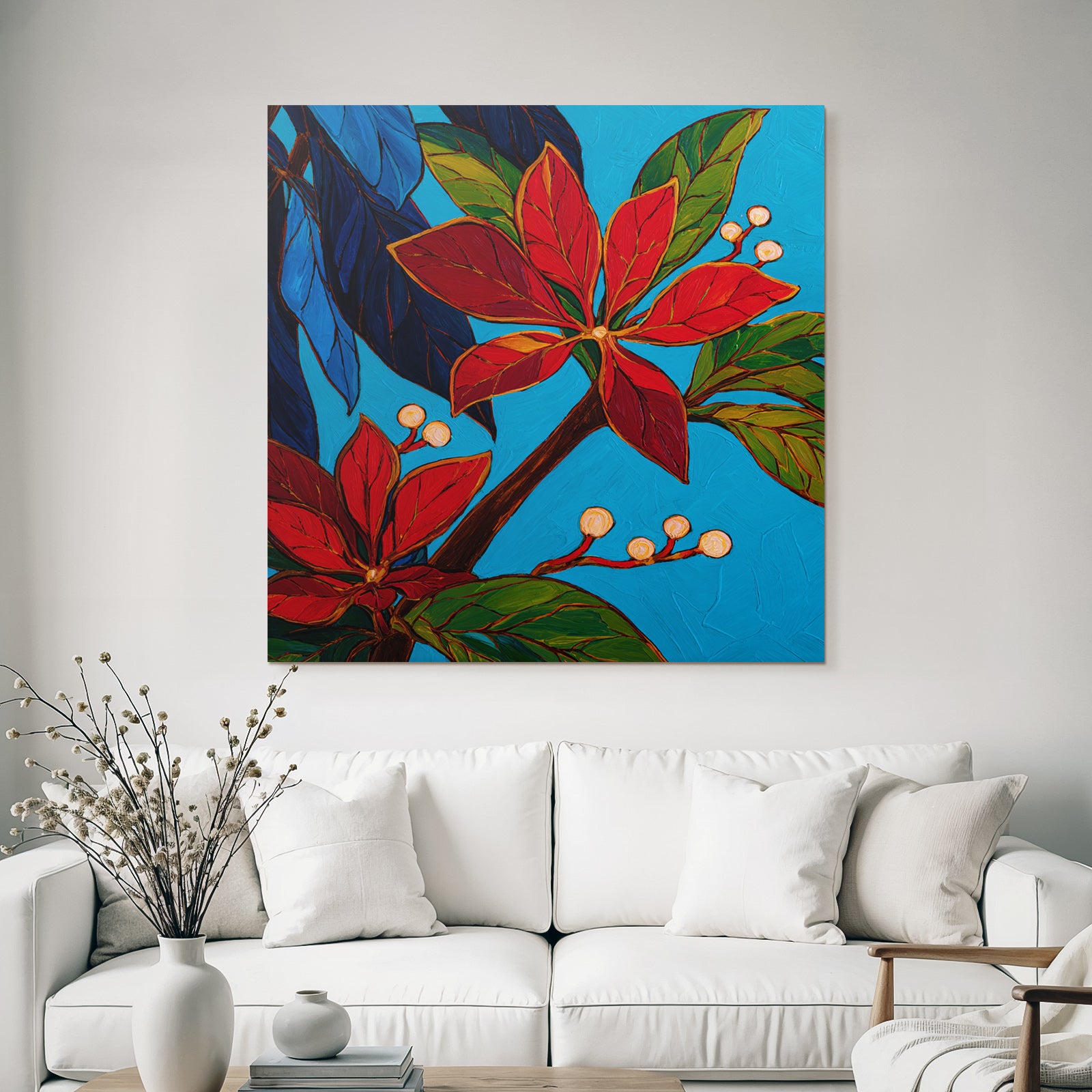 Tropics and jungle blooming flowers and leaves with colorful background