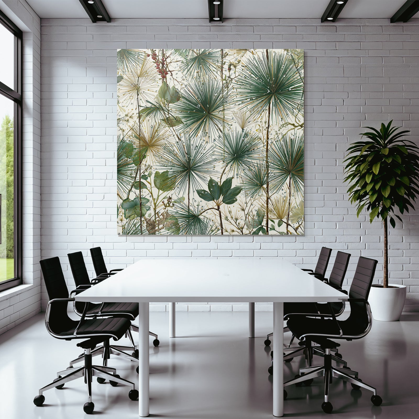 Tropical and jungle botanical pattern with clustered leaf green and gold tone background