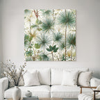 Tropical and jungle botanical pattern with clustered leaf green and gold tone background