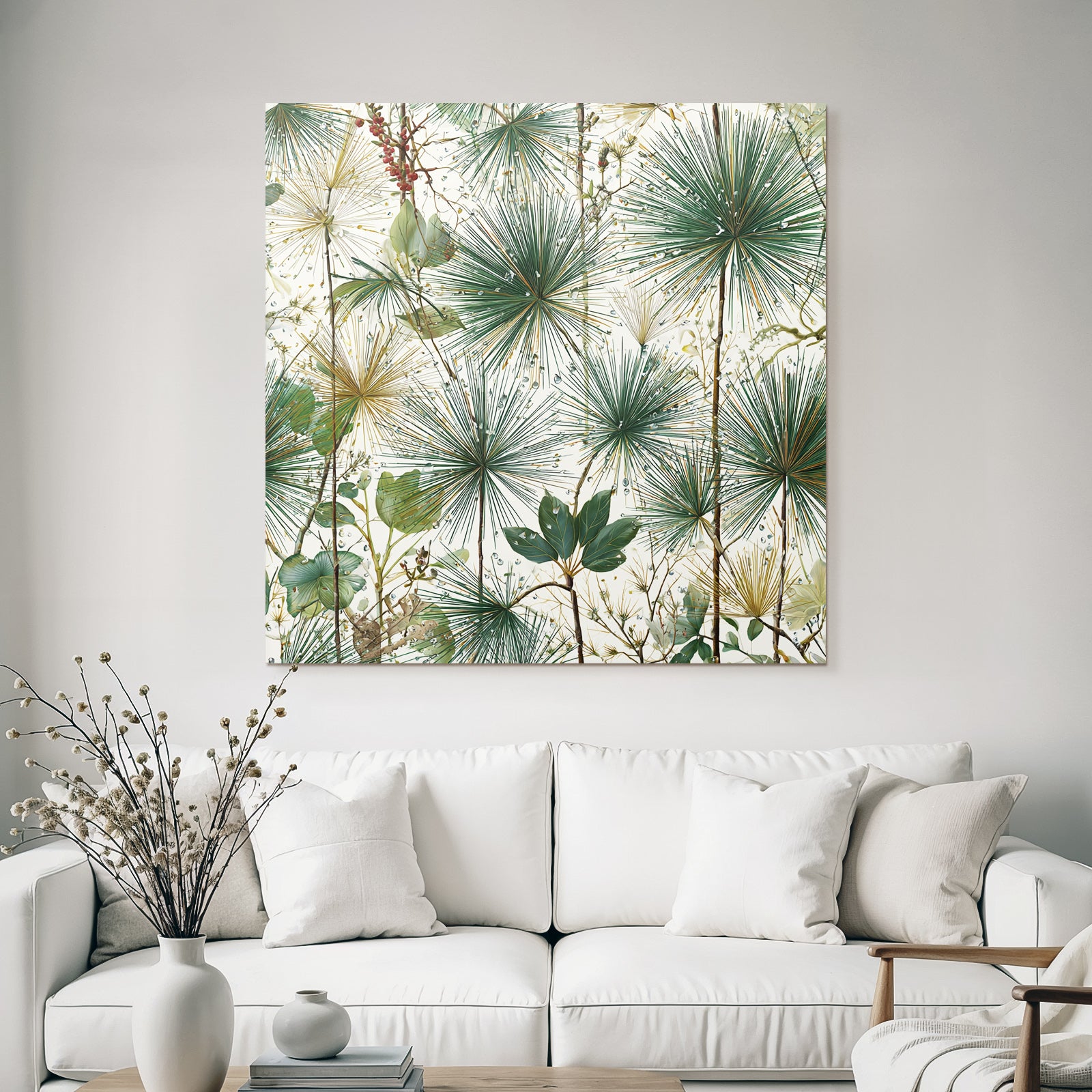 Tropical and jungle botanical pattern with clustered leaf green and gold tone background