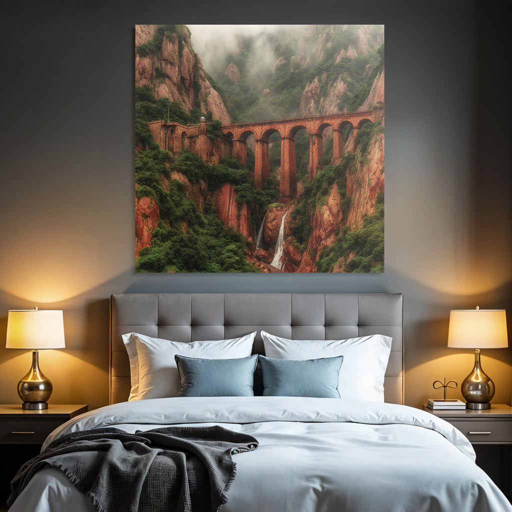 Tropics and jungle book bridge and waterfall in the landscape
