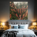 Tropics and jungle book bridge and waterfall in the landscape
