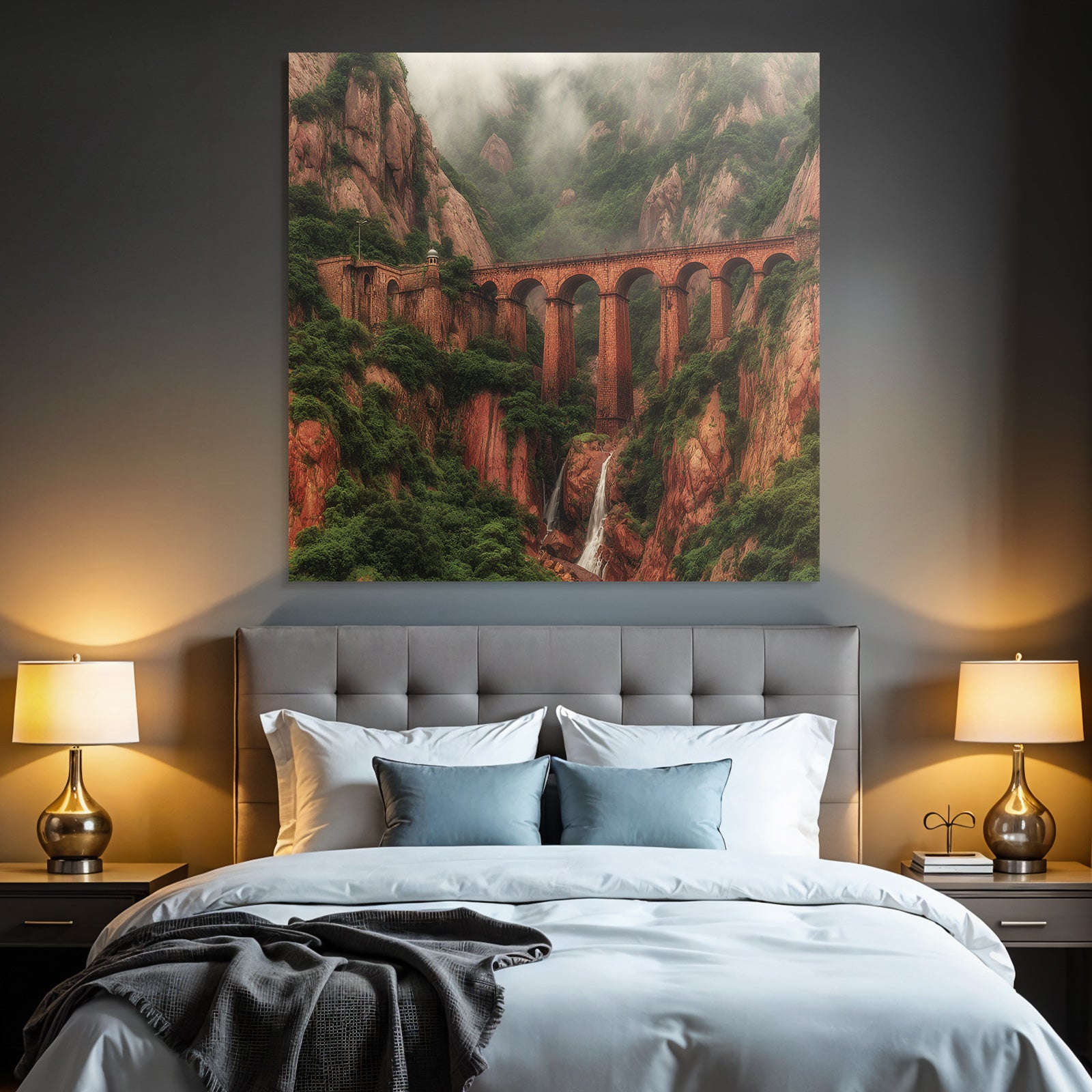 Tropics and jungle book bridge and waterfall in the landscape
