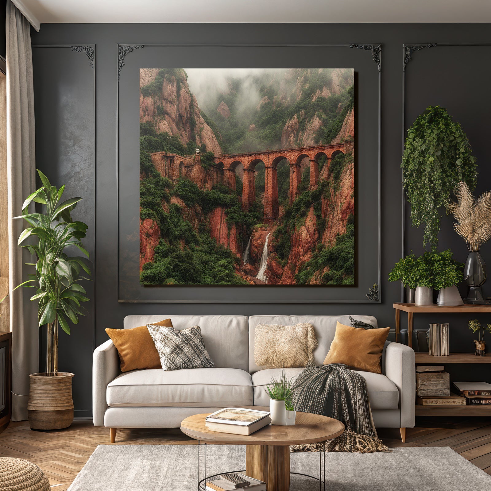Tropics and jungle book bridge and waterfall in the landscape