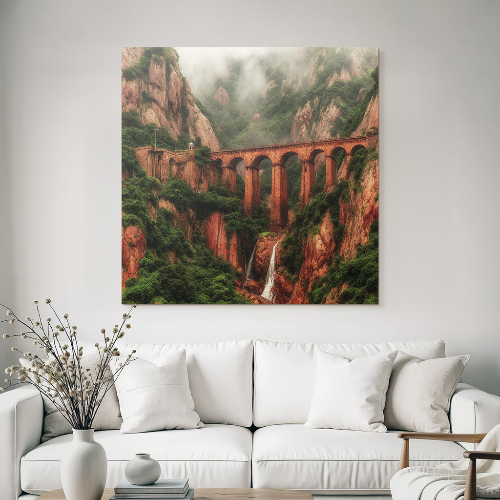 Tropics and jungle book bridge and waterfall in the landscape