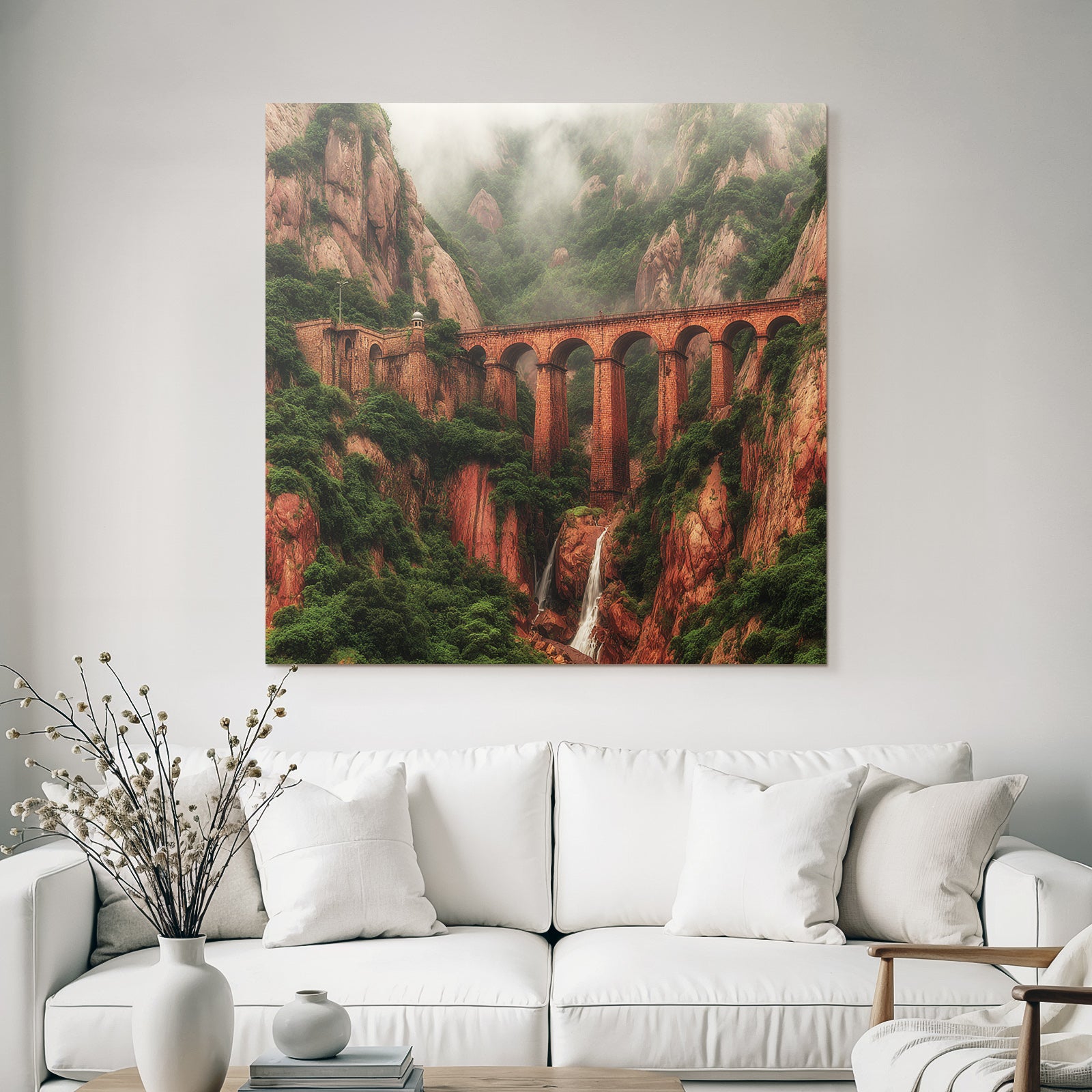 Tropics and jungle book bridge and waterfall in the landscape