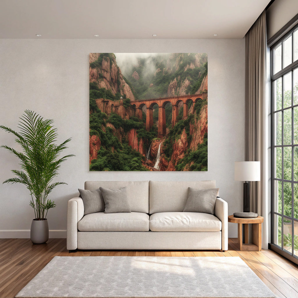 Tropics and jungle book bridge and waterfall in the landscape