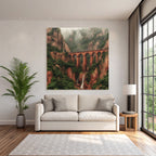 Tropics and jungle book bridge and waterfall in the landscape