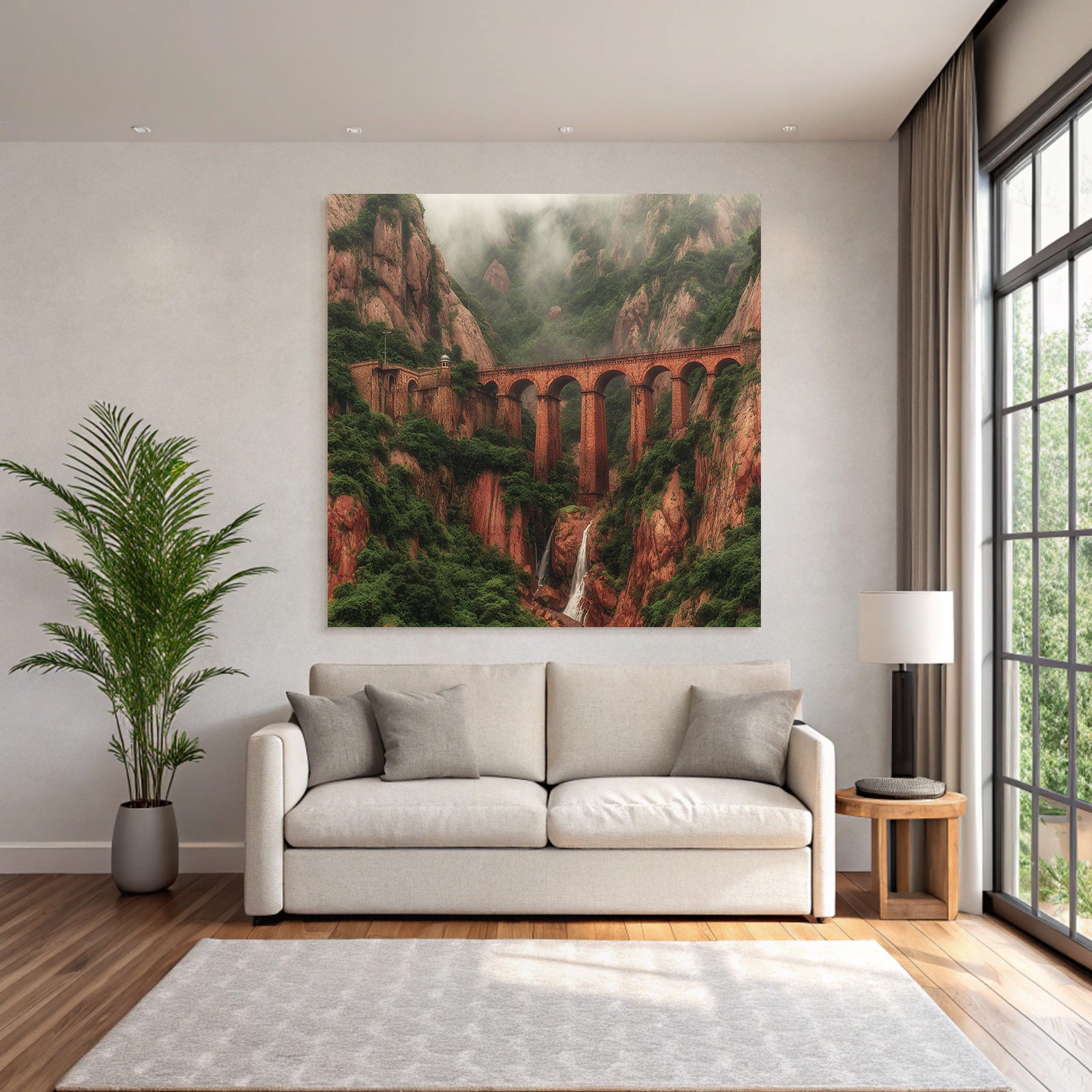 Tropics and jungle book bridge and waterfall in the landscape