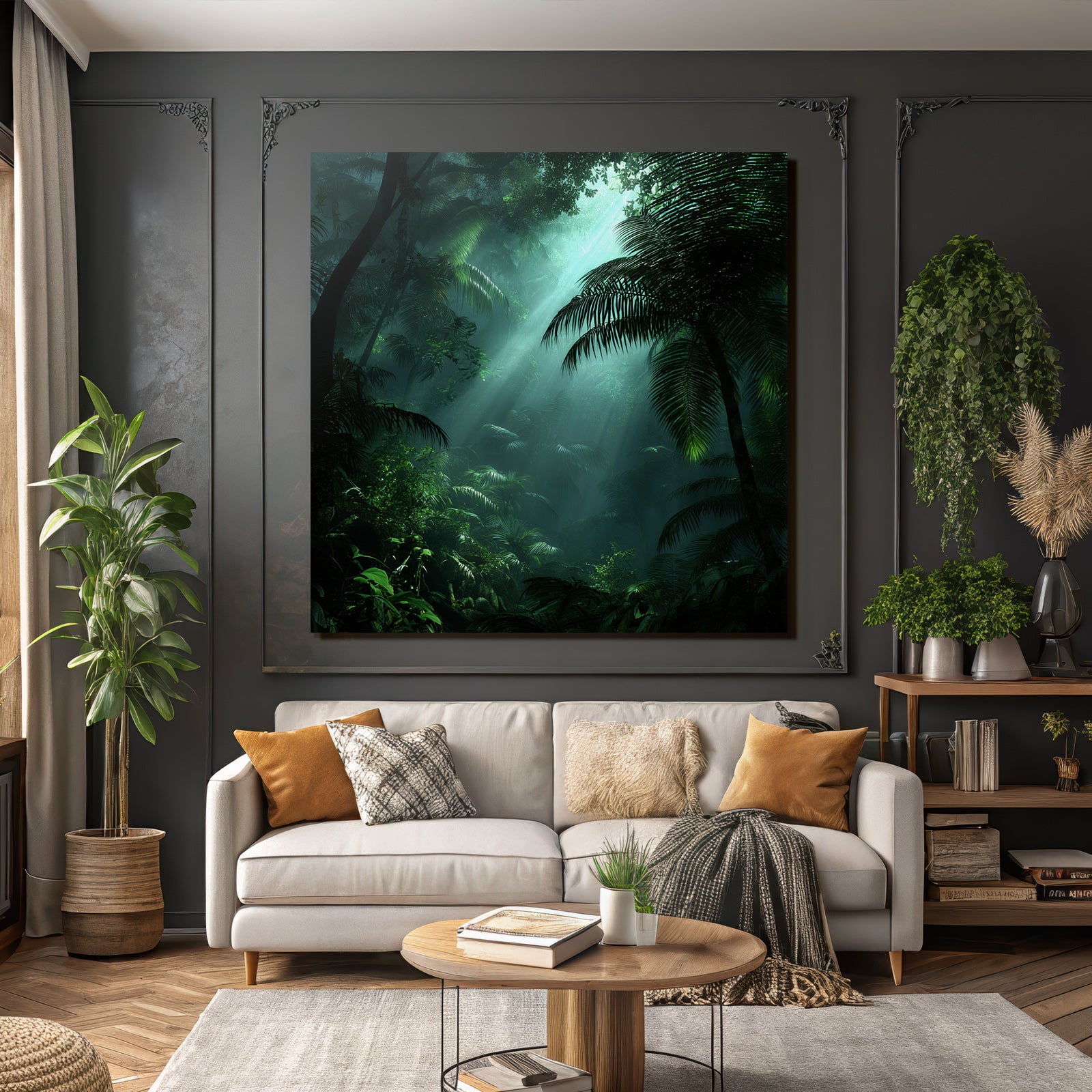 Tropics and Jungle Dense jungle scene with sun and vegetation