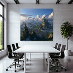 Tropics and jungle. Fantastic landscape with mountains and green forests.