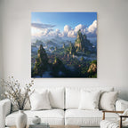 Tropics and jungle. Fantastic landscape with mountains and green forests.