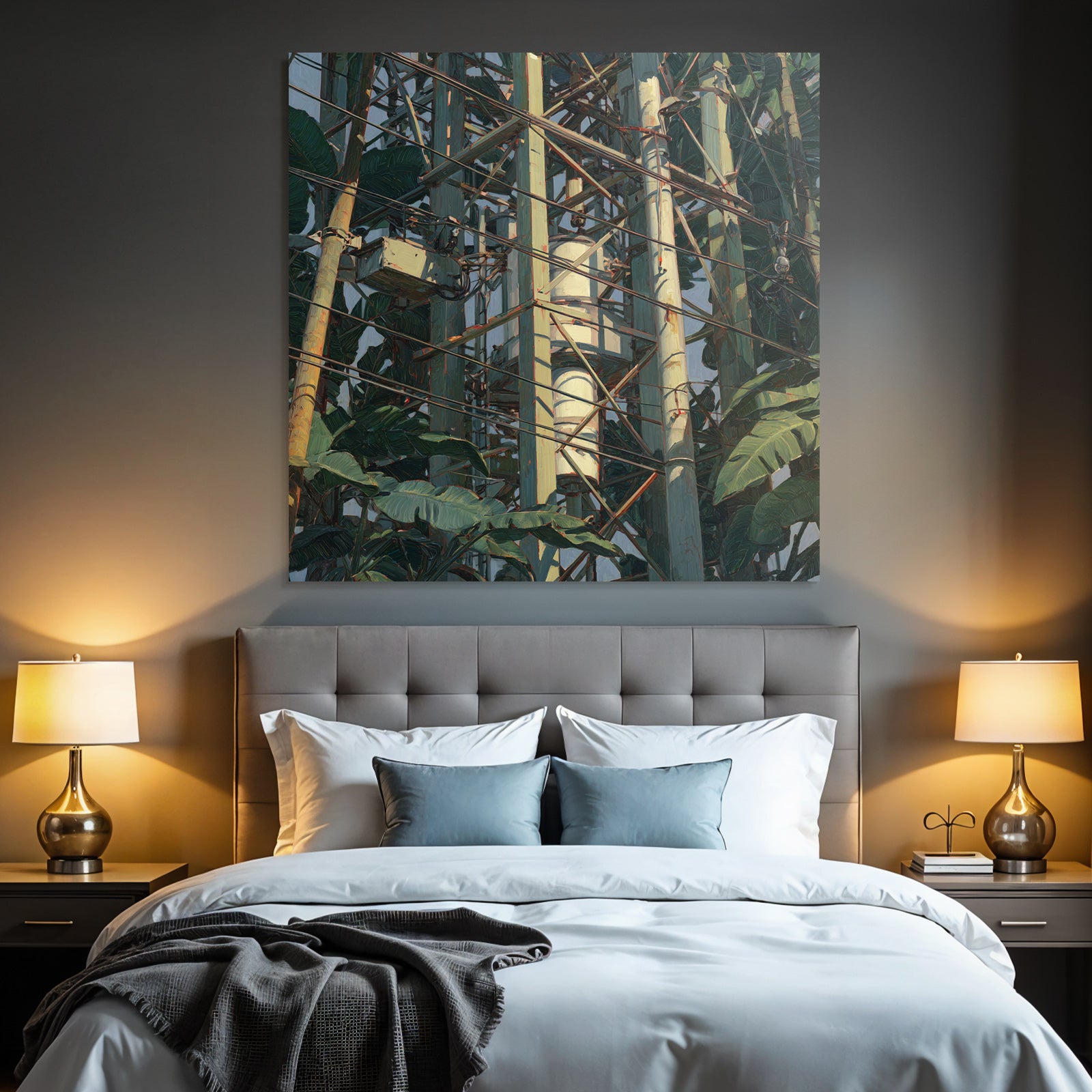 Tropics and jungle communication tower surrounded by plants artistic representation