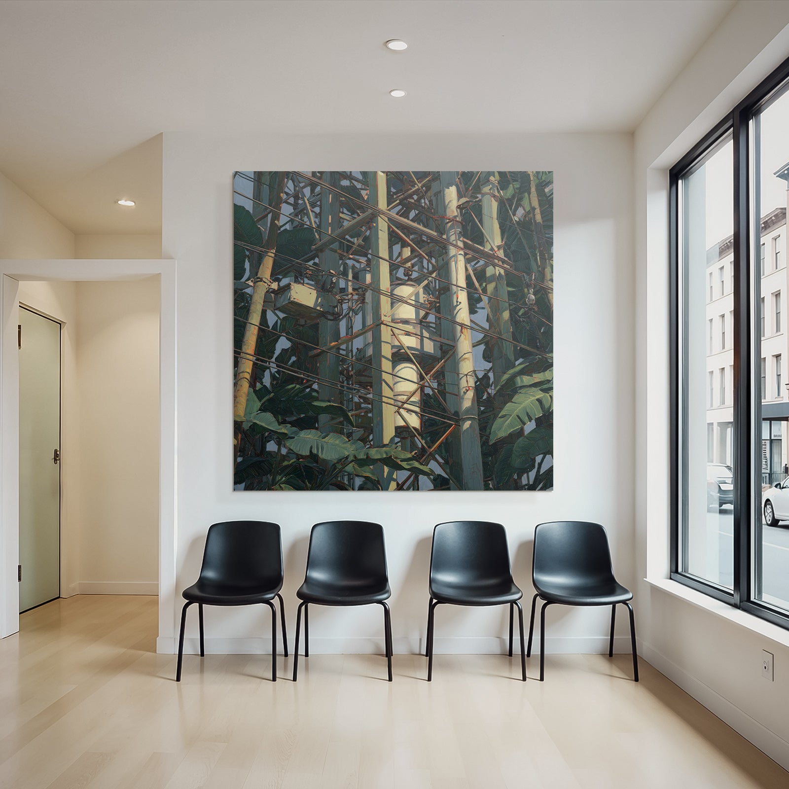 Tropics and jungle communication tower surrounded by plants artistic representation