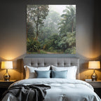 Tropical and Jungle Lush Misty Forest Landscape with Stone Path