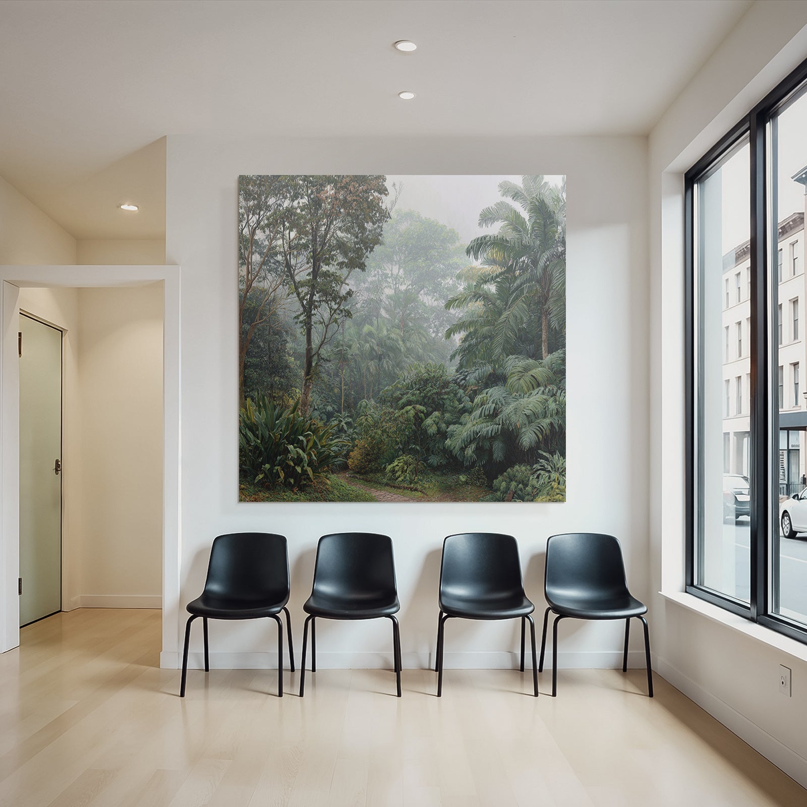 Tropical and Jungle Lush Misty Forest Landscape with Stone Path