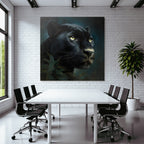 Tropics and Jungle Black Panther Portrait in the Dark with Leaves