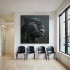Tropics and Jungle Black Panther Portrait in the Dark with Leaves