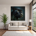 Tropics and Jungle Black Panther Portrait in the Dark with Leaves